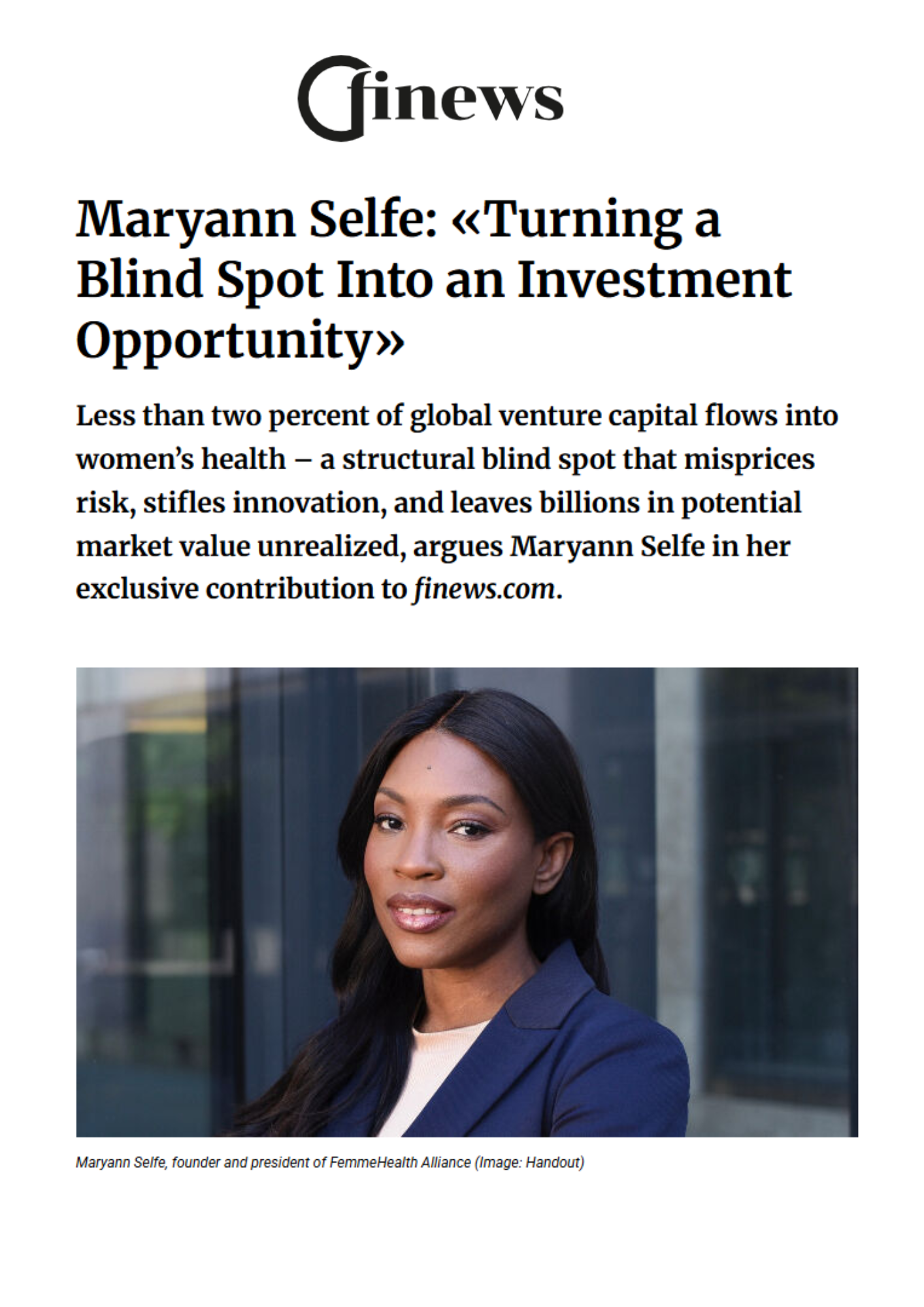 Finews Features Maryann Selfe