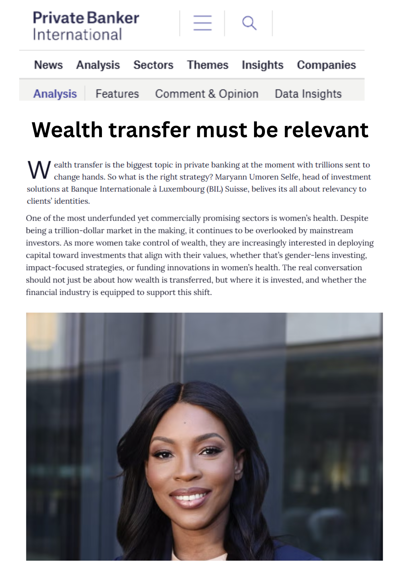 Private Banker International Features Maryann Selfe